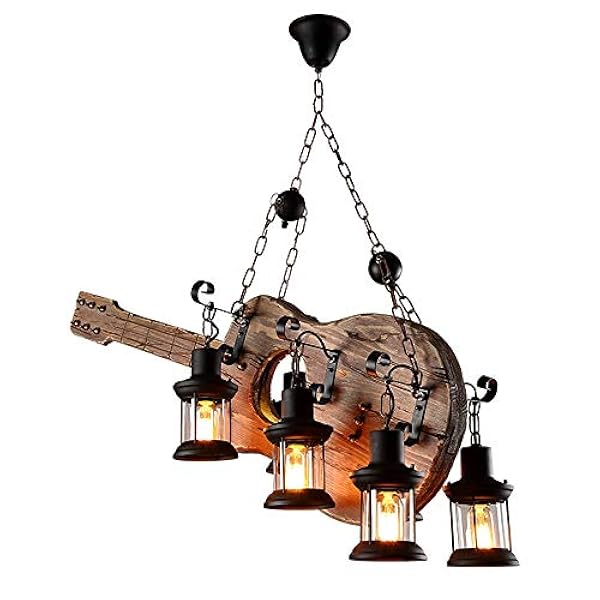 Henley Retro Pendel Light Industrial Vintage Wood Pendel Lampa 6 Lampor E27 Guitar Design Glas Lampskärmar Ljuskrona för Restaurang Bar Cafe of you